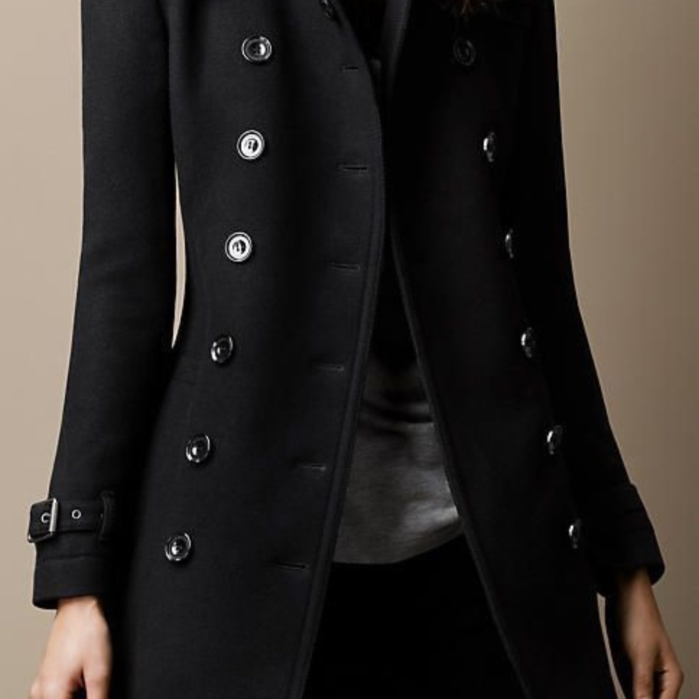 Black Wool Burberry Trench Coat Sz. 4